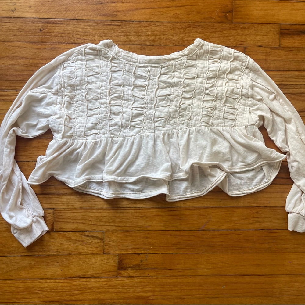 Pilcro White Smocked Crop Ruffle Hem Top